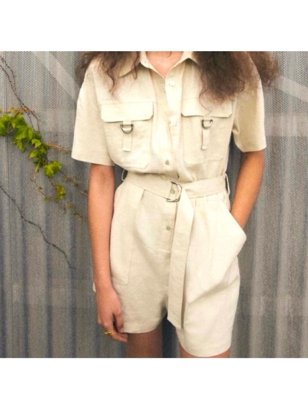 NWT-ZARA- BELTED LINEN BLEND SHORTS JUMPSUIT/ ROMPER. Size: small
